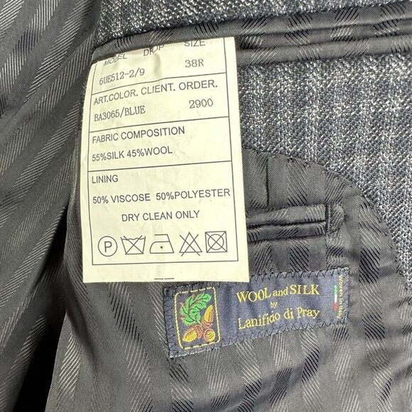 Baroni Blazer Mens 38R Blue Silk Wool Mini Plaid Check Sport Coat Woven in Italy - Picture 14 of 14